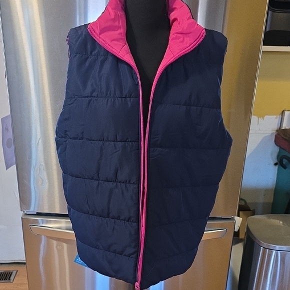 Jackets & Blazers - Navy Blue Puffer Vest with Pink Lining